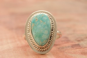Genuine Kingman Water Web Turquoise Sterling Silver Navajo Ring